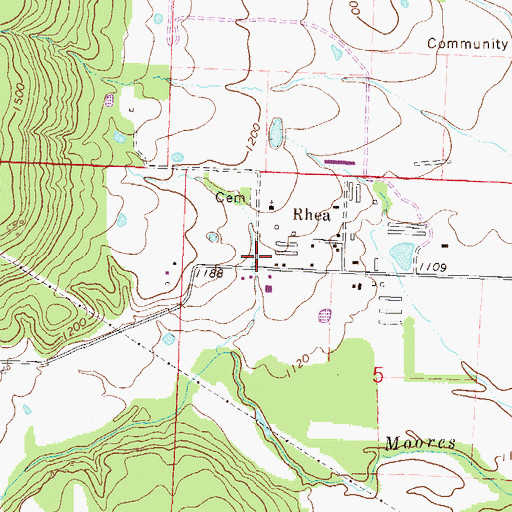 Topographic Map of Rheas Mill (historical), AR