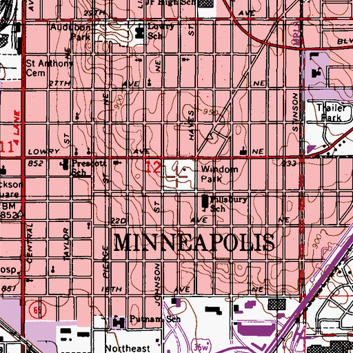 Topographic Map of Windom Park, MN