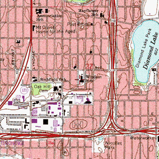 Topographic Map of Windom School, MN
