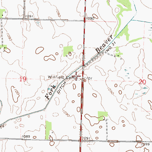 Topographic Map of Winfield Cemetery, MN