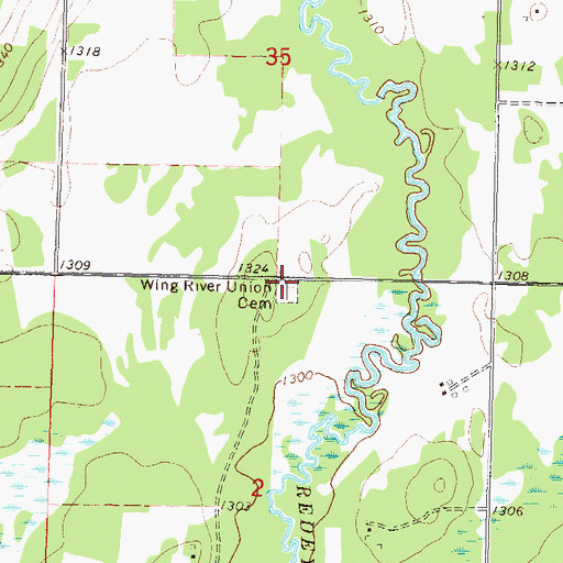Topographic Map of Wing River Union Cemetery, MN