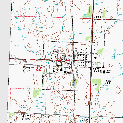 Topographic Map of Winger, MN