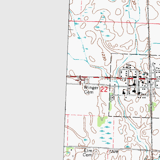 Topographic Map of Winger Cemetery, MN