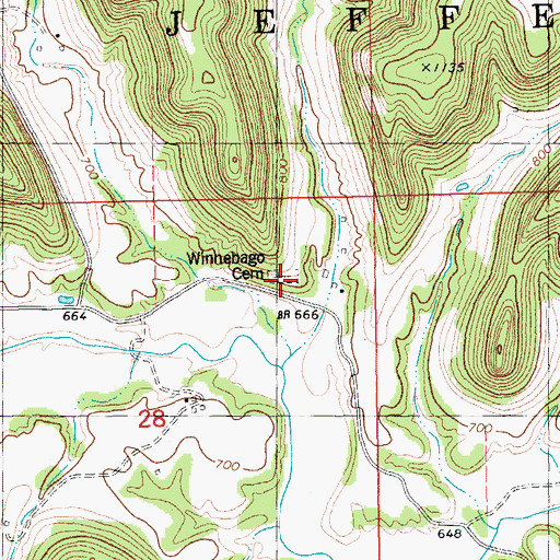 Topographic Map of Winnebago Cemetery, MN
