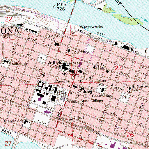 Topographic Map of Winona, MN