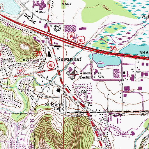 Topographic Map of Winona Area Technical School, MN