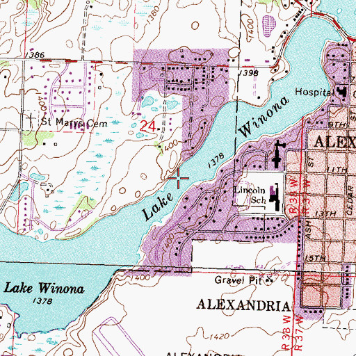 Topographic Map of Lake Winona, MN