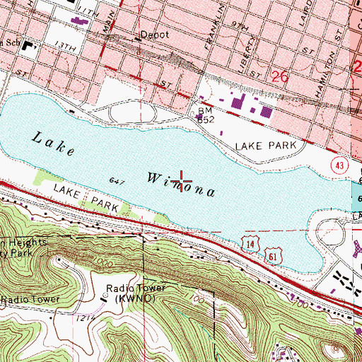 Topographic Map of Lake Winona, MN