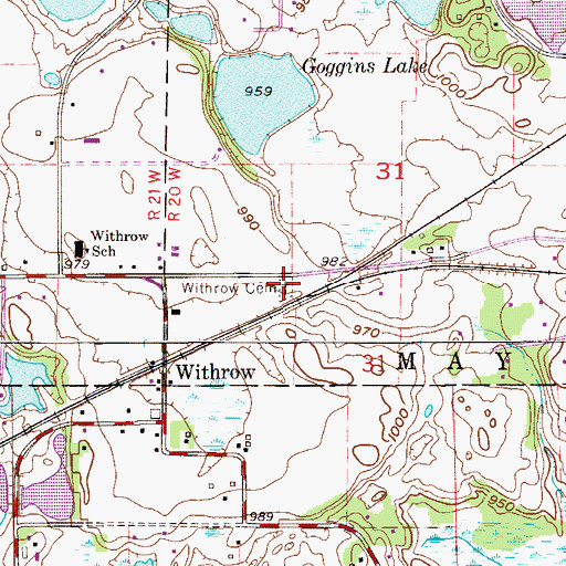 Topographic Map of Withrow Cemetery, MN