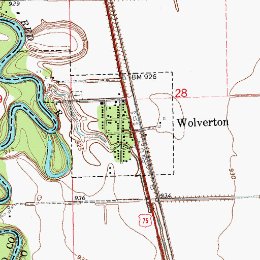 Topographic Map of Wolverton, MN