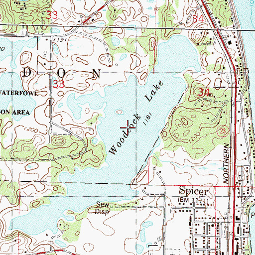 Topographic Map of Woodcock Lake, MN