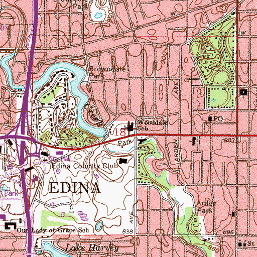 Topographic Map of Wooddale School, MN