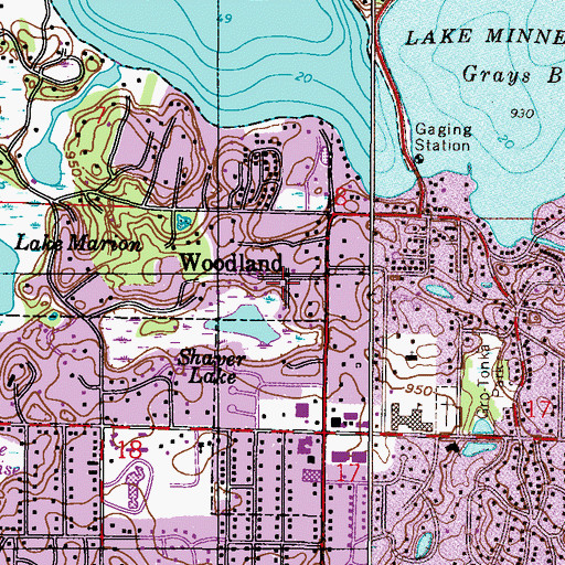 Topographic Map of Woodland, MN