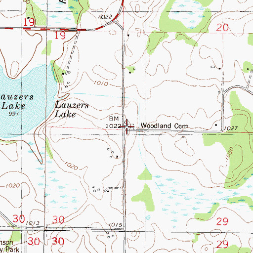Topographic Map of Woodland Cemetery, MN