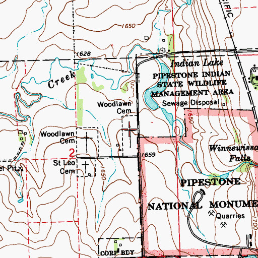 Topographic Map of Woodlawn Cemetery, MN