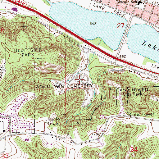 Topographic Map of Woodlawn Cemetery, MN