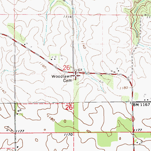 Topographic Map of Woodlawn Cemetery, MN