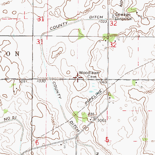 Topographic Map of Woodlawn Cemetery, MN