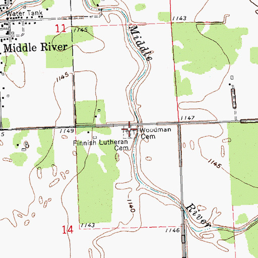 Topographic Map of Woodman Cemetery, MN