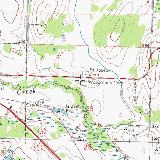 Topographic Map of Woodmans Cemetery, MN