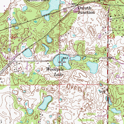 Topographic Map of Woodpile Lake, MN