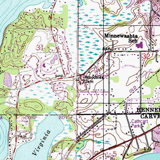 Topographic Map of Woodside Cemetery, MN