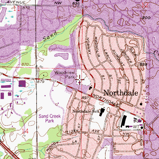 Topographic Map of Woodview Park, MN