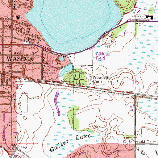 Topographic Map of Woodville Cemetery, MN