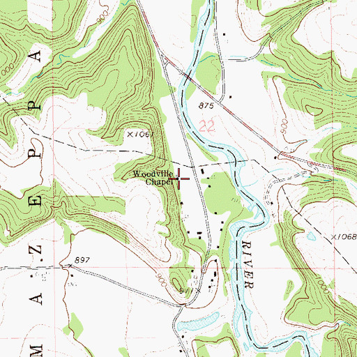 Topographic Map of Woodville Chapel, MN