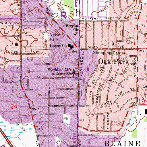 Topographic Map of World of Life Alliance Church, MN