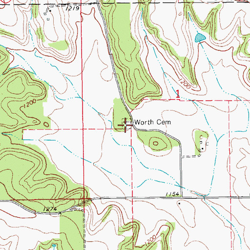 Topographic Map of Worth Cemetery, MN