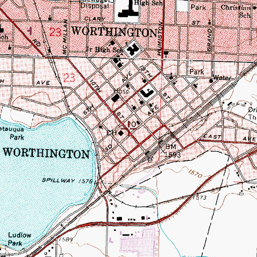 Topographic Map of Worthington, MN