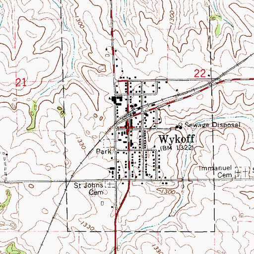Topographic Map of Wykoff, MN
