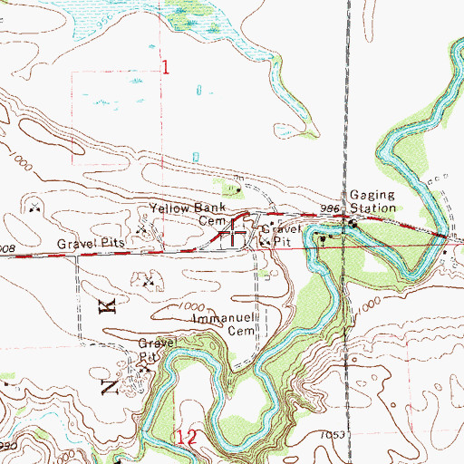 Topographic Map of Yellow Bank Cemetery, MN