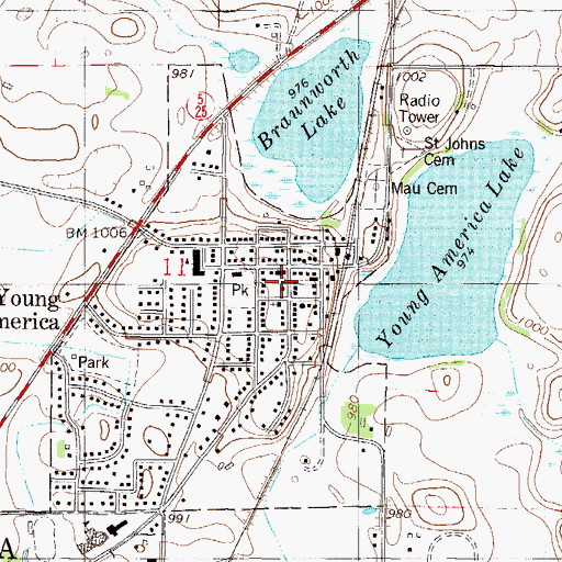 Topographic Map of Young America (historical), MN