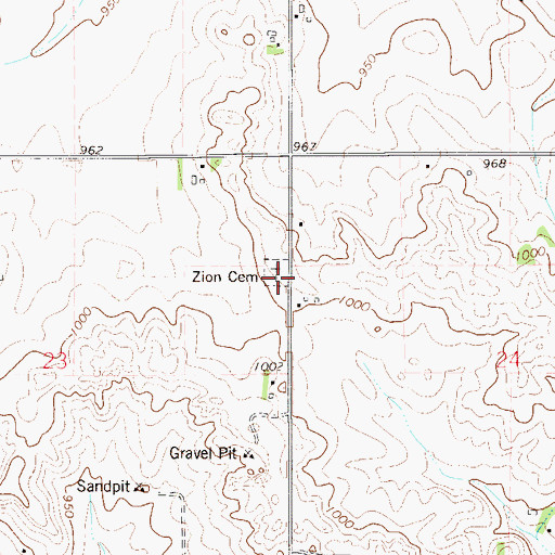 Topographic Map of Zion Cemetery, MN