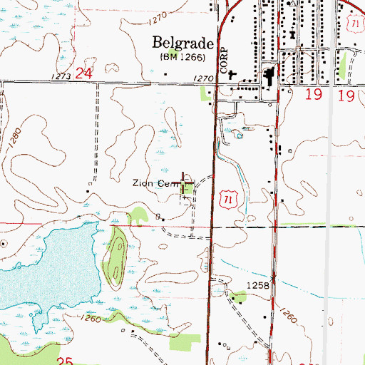 Topographic Map of Zion Cemetery, MN