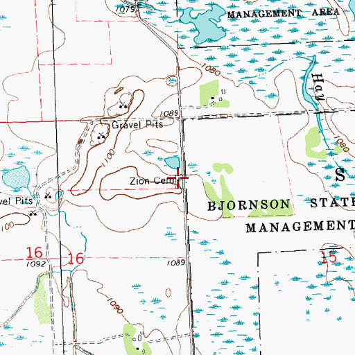 Topographic Map of Zion Cemetery, MN