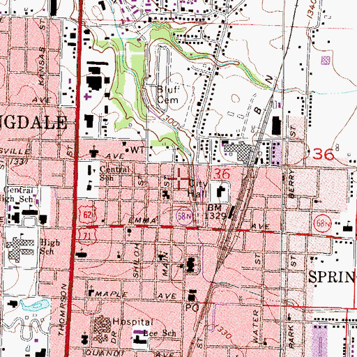 Topographic Map of Shiloh Memorial Park, AR