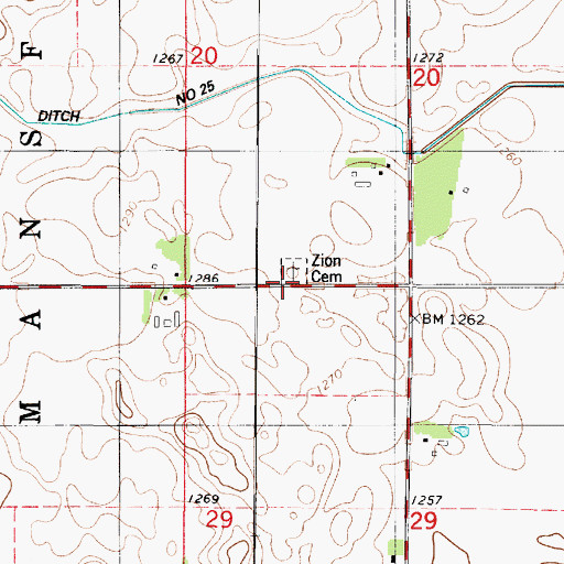 Topographic Map of Zion Church, MN