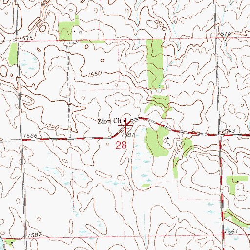 Topographic Map of Zion Church, MN