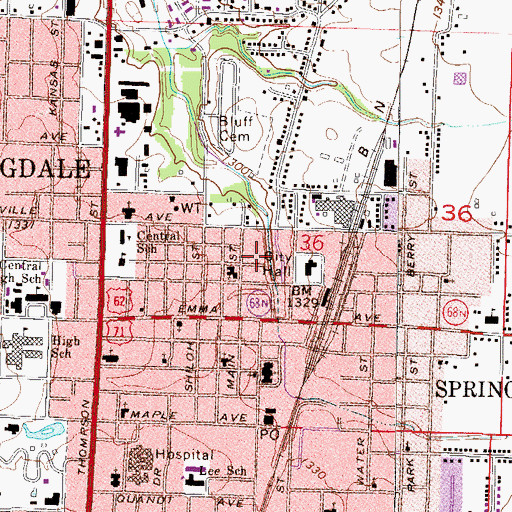 Topographic Map of Shiloh Museum, AR