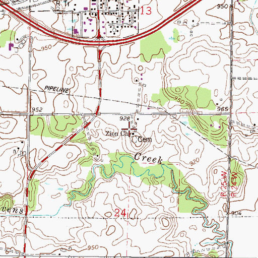 Topographic Map of Zion Church, MN