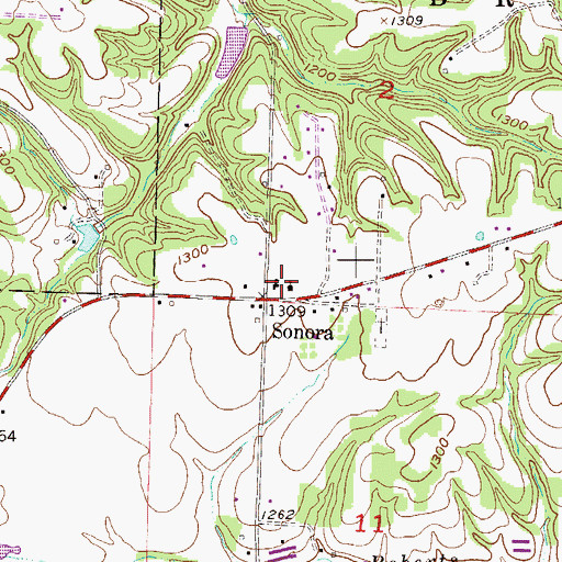 Topographic Map of Sonora Baptist Church, AR