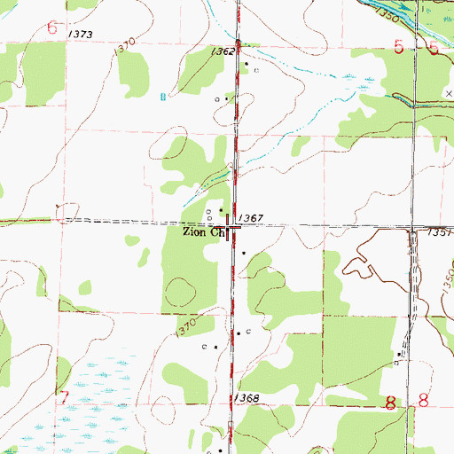 Topographic Map of Zion Church, MN