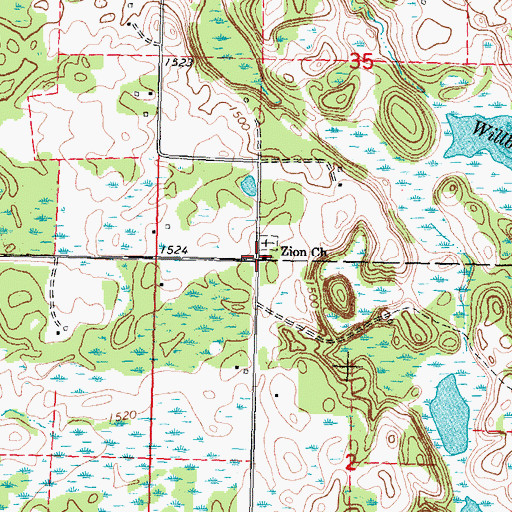 Topographic Map of Zion Church, MN