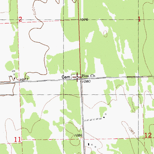 Topographic Map of Zion Church, MN