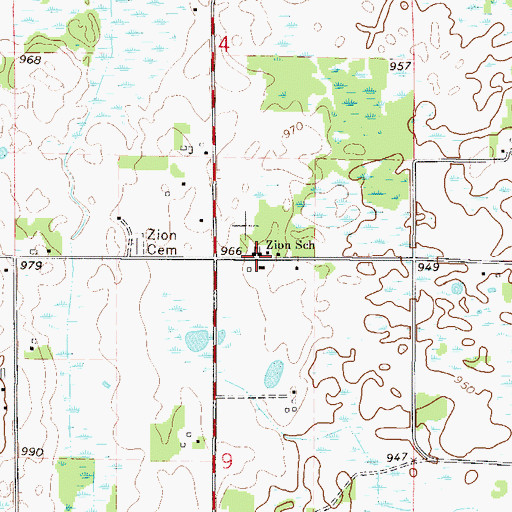 Topographic Map of Zion School, MN