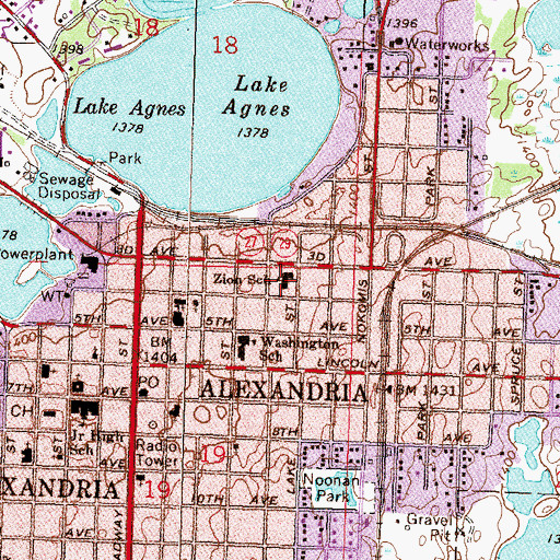Topographic Map of Zion School, MN