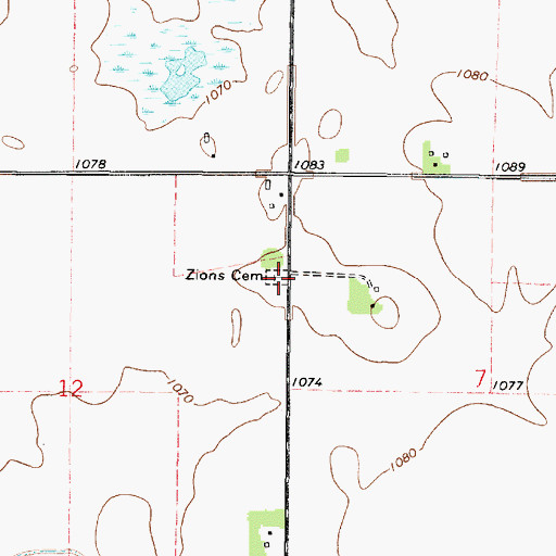 Topographic Map of Zions Cemetery, MN